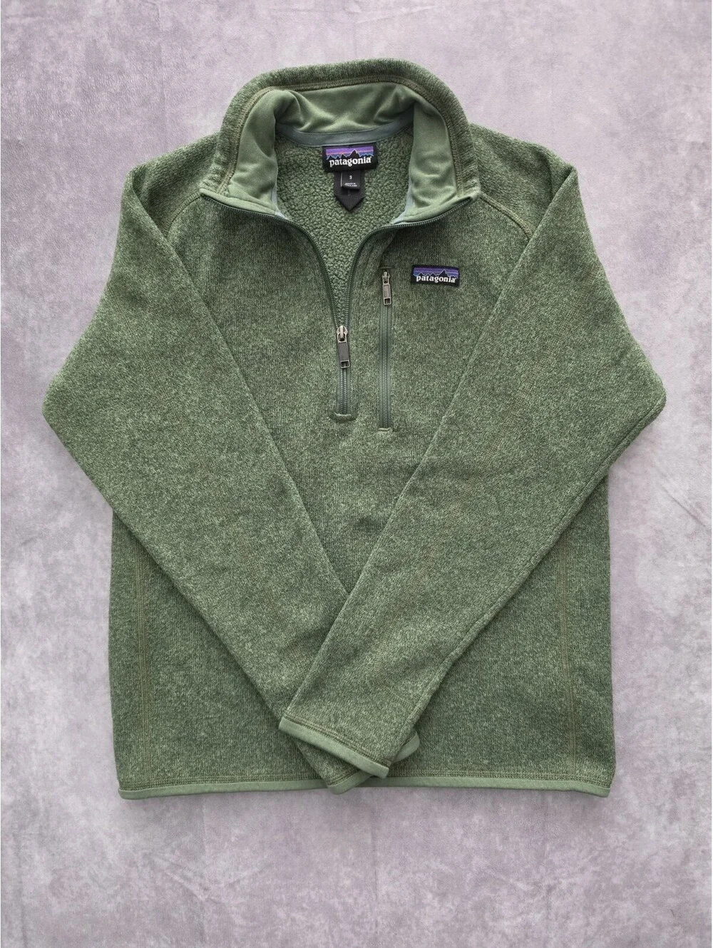 SKU0224 Patagonia Men's Small Better Sweater 1/4 Zip Fleece Pullover Green Cozy